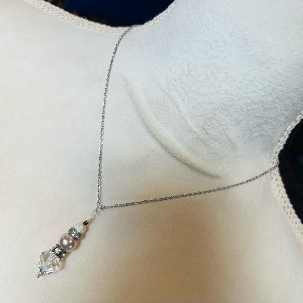 Handcrafted vintage bead drop pendant on chain necklace